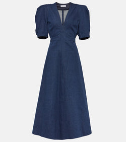 Gabriela Hearst Luz puff-sleeve denim midi dress