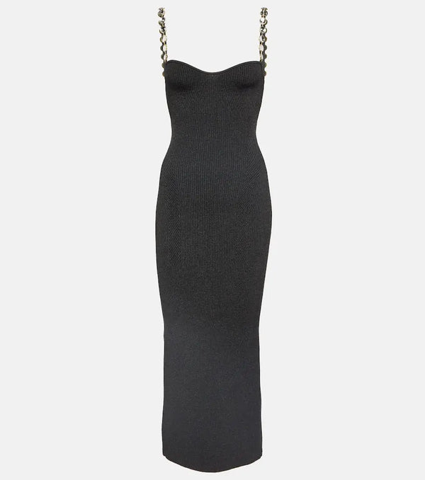 Galvan Globe Chain Wave ribbed-knit midi dress | LYBSTORE