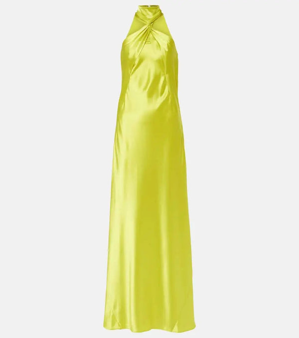 Galvan Portico halterneck satin gown | LYBSTORE