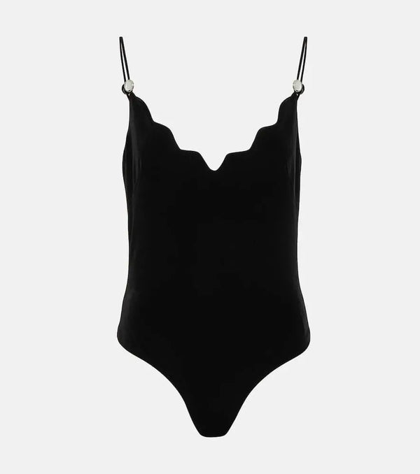 Galvan Scalloped velvet bodysuit | LYBSTORE