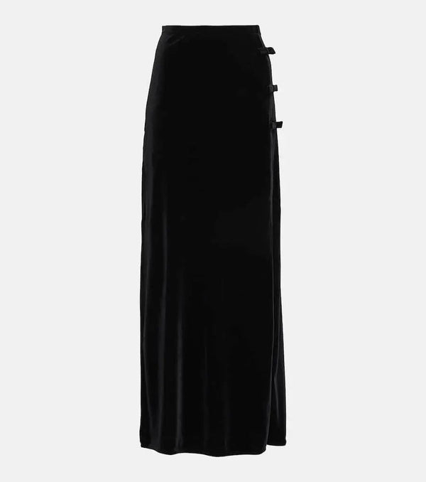 Ganni Bow-detail velvet jersey maxi skirt