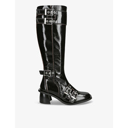 Womens Ganni Buckle-embellished faux-leather knee-high boots