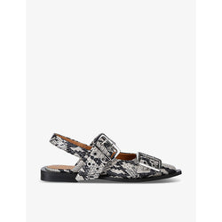 Ganni Buckle-embellished snake-embossed slingback leather ballet flats