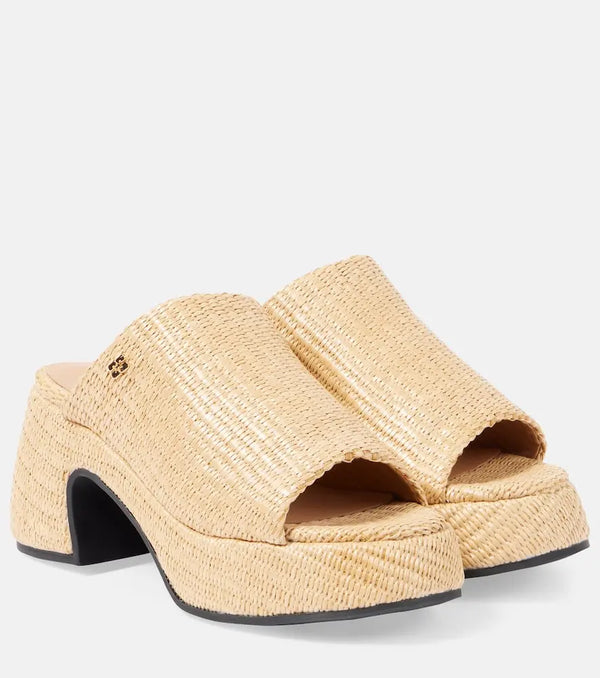 Ganni Butterfly raffia platform mules