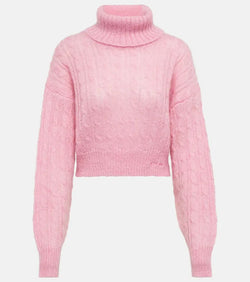 Ganni Cable-knit turtleneck mohair-blend sweater | LYBSTORE