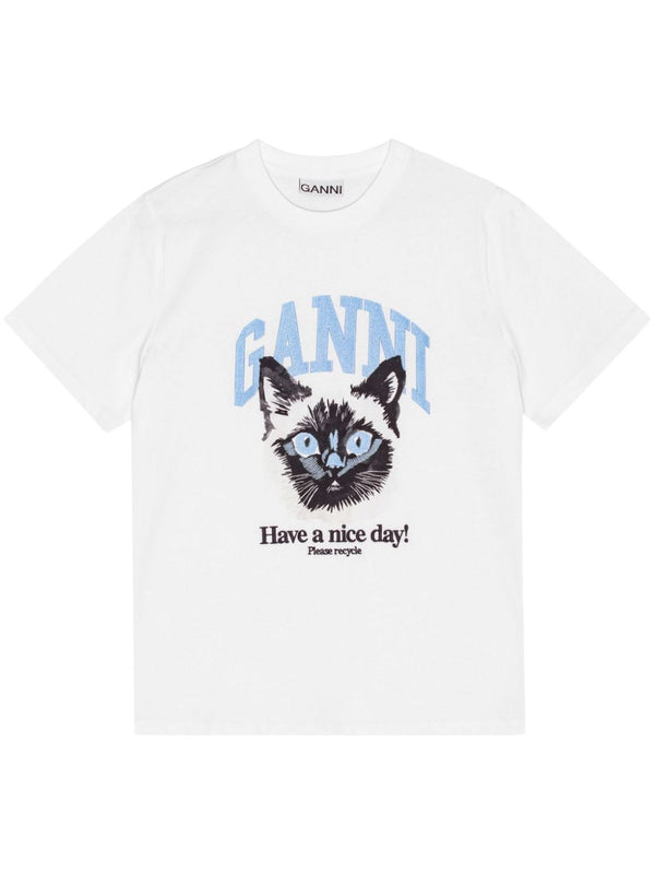 Ganni Cat Cotton T Shirt