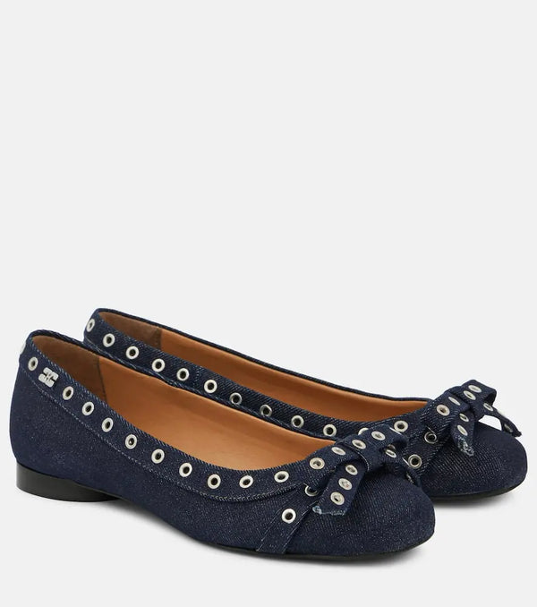 Ganni Embellished denim ballet flats