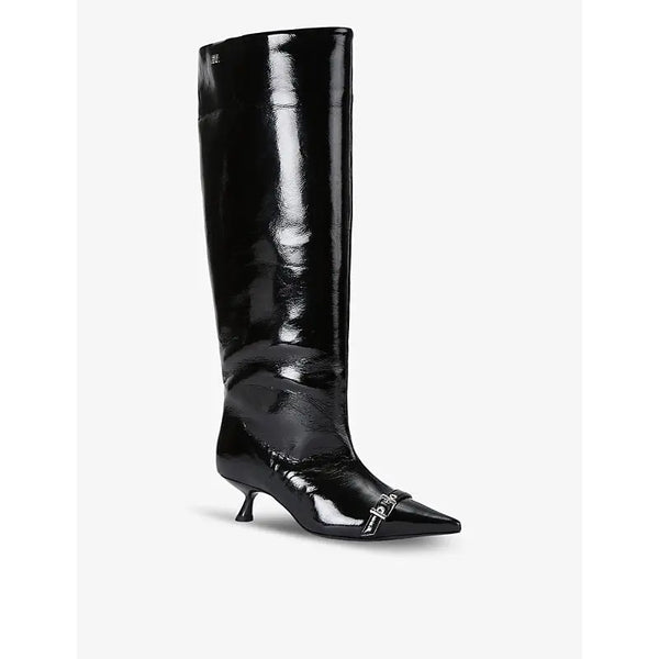 Ganni Eyelet slouchy patent knee-high boots