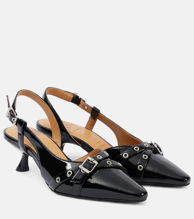 Ganni Eyelets faux leather slingback pumps