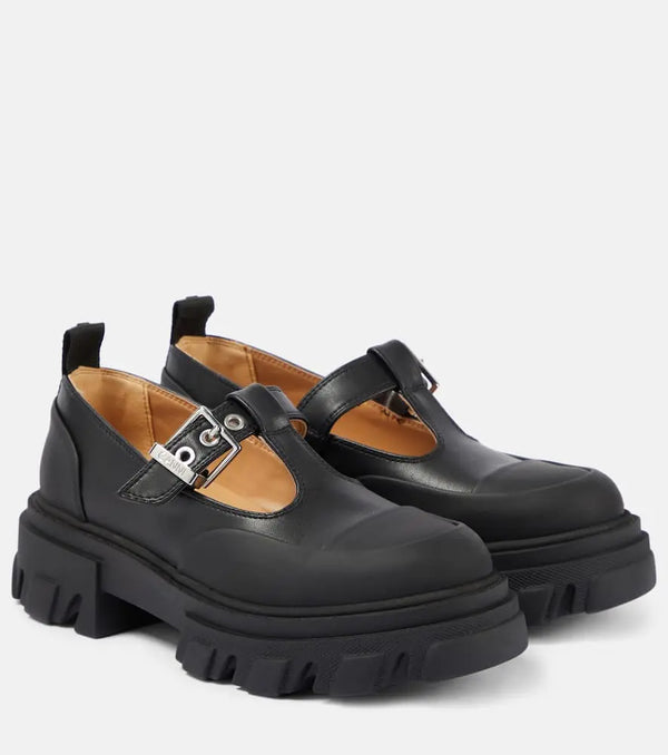 Ganni Faux leather Mary Jane flats | LYBSTORE