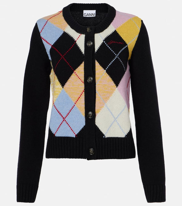 Ganni Harlequin argyle wool-blend cardigan