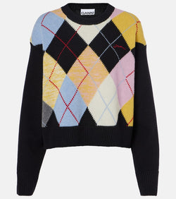 Ganni Harlequin argyle wool-blend sweater