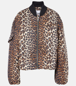 Ganni Leopard-print canvas bomber jacket