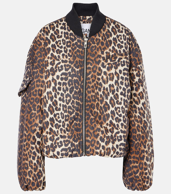 Ganni Leopard-print canvas bomber jacket