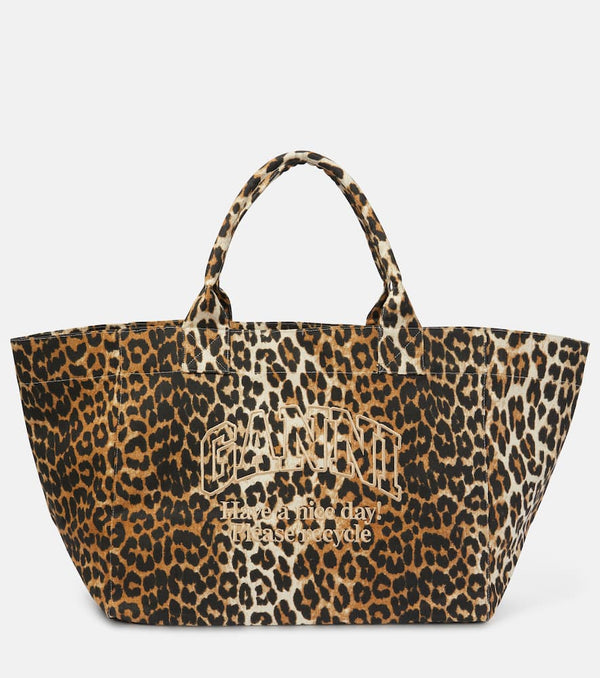 Ganni Leopard-print canvas tote bag