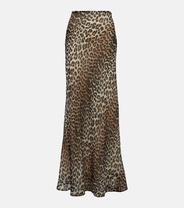 Ganni Leopard-print chiffon maxi skirt | LYBSTORE