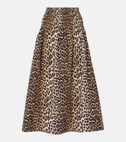 Ganni Leopard-print cotton maxi skirt