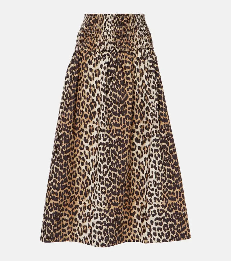 Ganni Leopard-print cotton maxi skirt