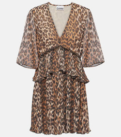 Ganni Leopard-print georgette minidress