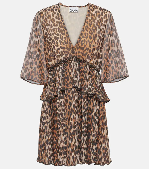 Ganni Leopard-print georgette minidress