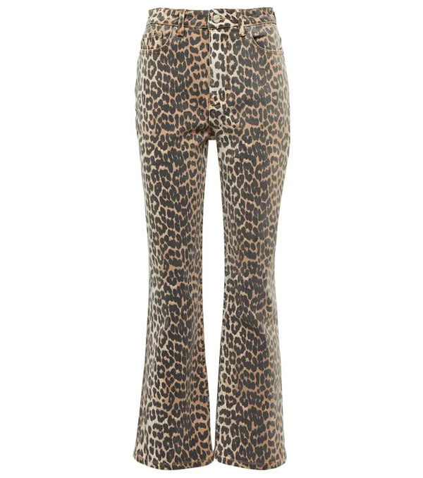 Ganni Leopard-print high-rise flared jeans | LYBSTORE