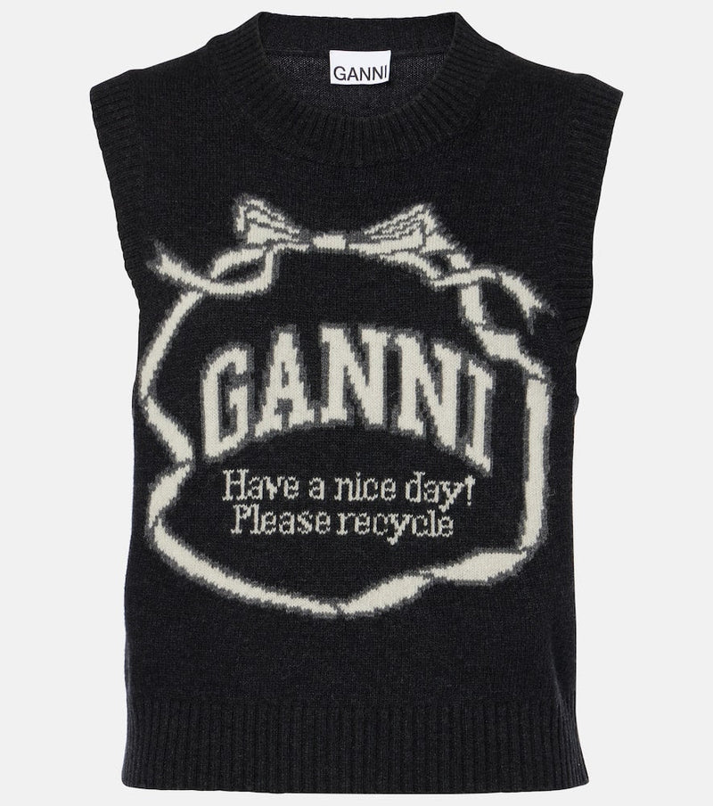 Ganni Logo intarsia wool-blend sweater vest