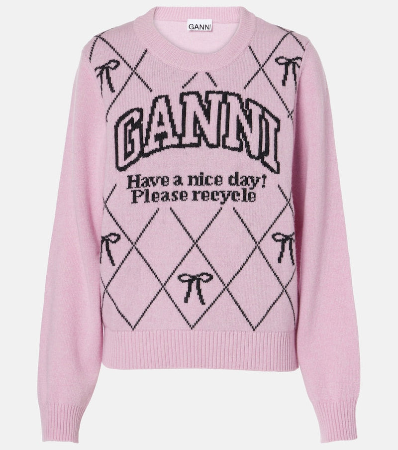 Ganni Logo intarsia wool-blend sweater