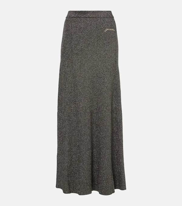 Ganni Ribbed-knit lamé maxi skirt