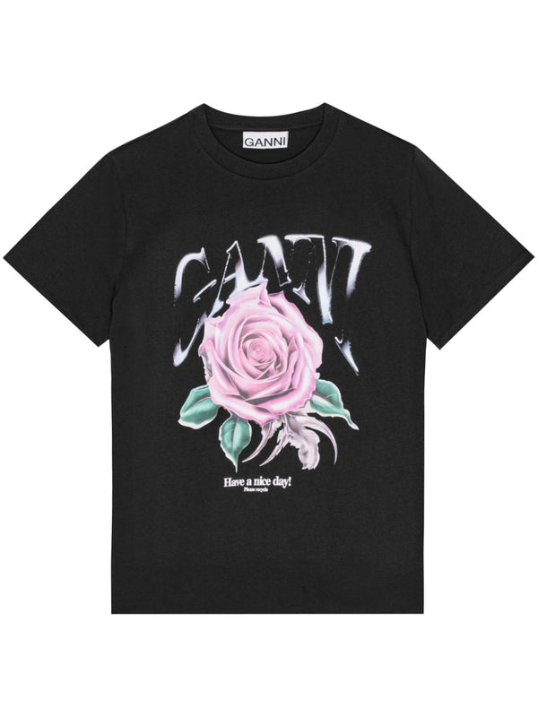 Ganni Rose Organic Cotton T Shirt