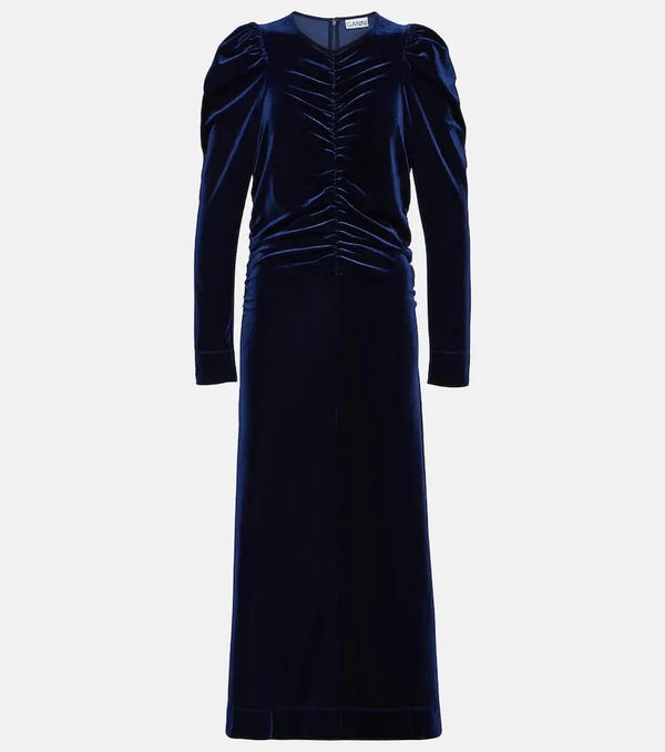 Ganni Ruched velvet midi dress | LYBSTORE