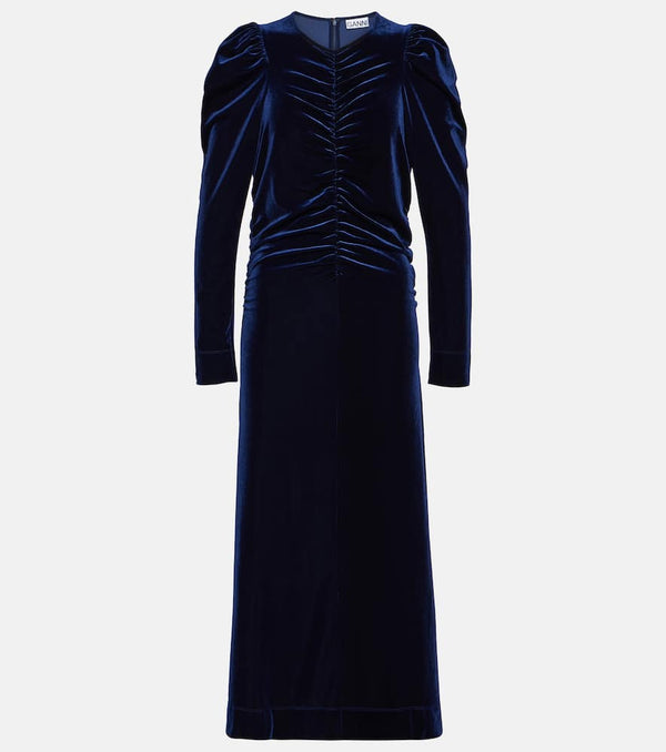 Ganni Ruched velvet midi dress