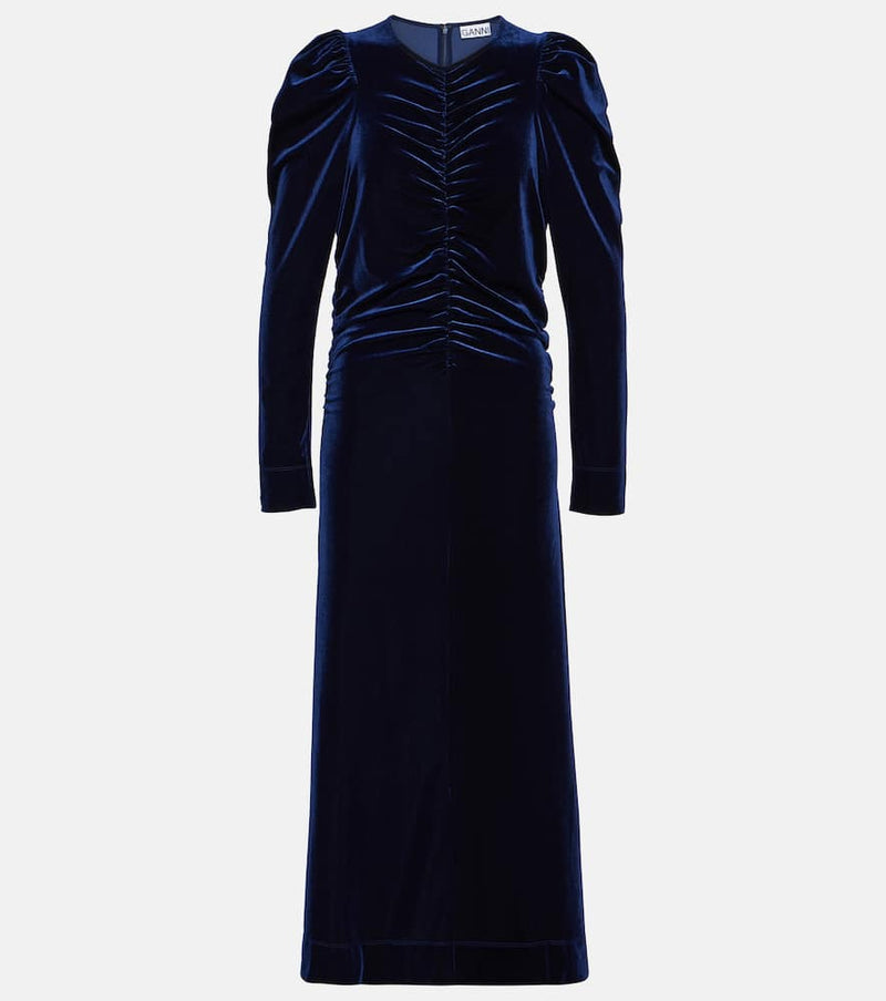 Ganni Ruched velvet midi dress