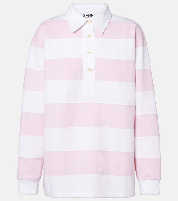 Ganni Striped cotton jersey polo sweater