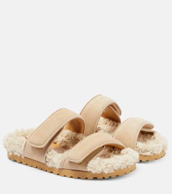 Gia Borghini Alvine suede and shearling slides | LYBSTORE