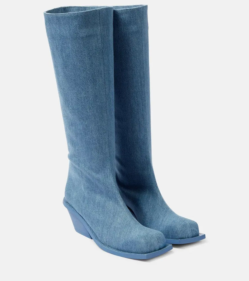 Gia Borghini Blondine denim knee-high boots | LYBSTORE