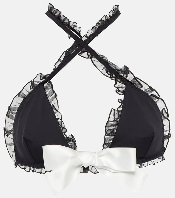 Giambattista Valli Ruffled crossover halter bikini top | LYBSTORE