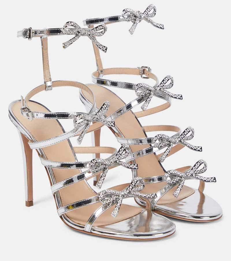 Giambattista Valli Silver Love Bow embellished sandals