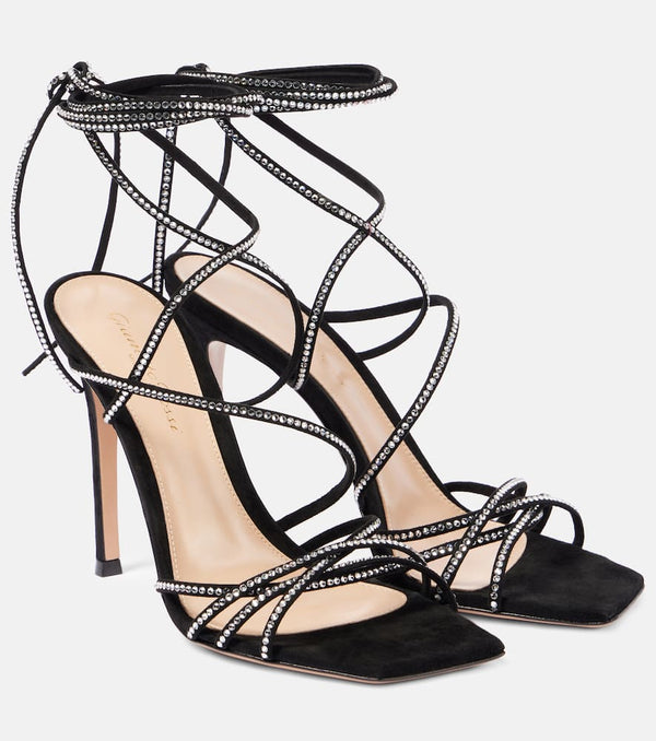 Gianvito Rossi Ankletie 105 embellished suede sandals