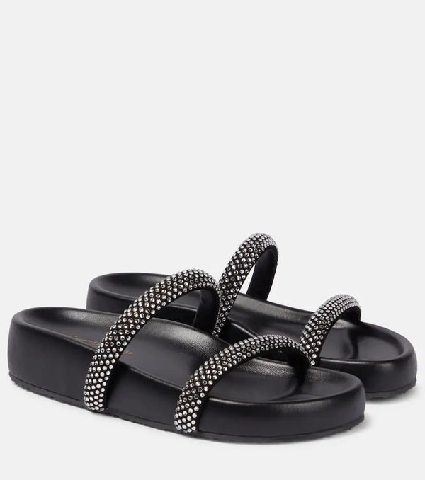 Gianvito Rossi Embellished leather platform slides | LYBSTORE