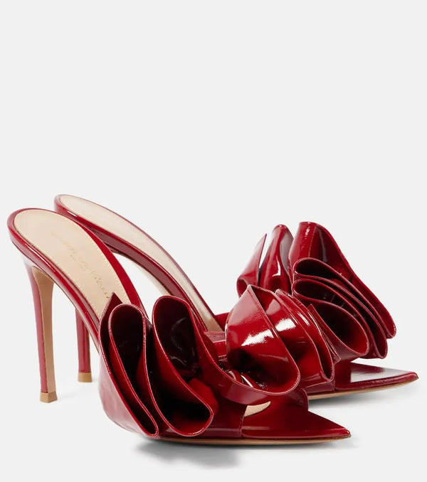 Gianvito Rossi Gabrielle 105 ruffled patent leather mules | LYBSTORE