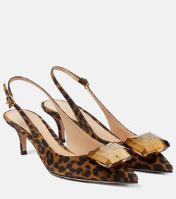 Gianvito Rossi Jaipur embellished suede slingback pumps | LYBSTORE