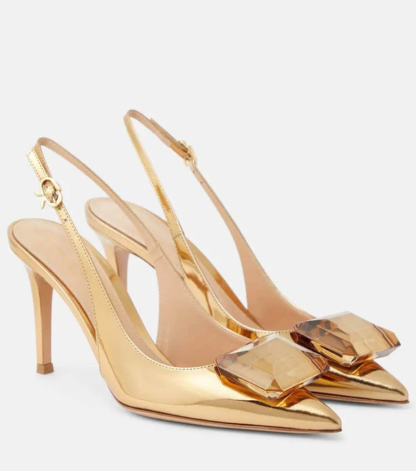 Gianvito Rossi Jaipur metallic leather slingback pumps | LYBSTORE