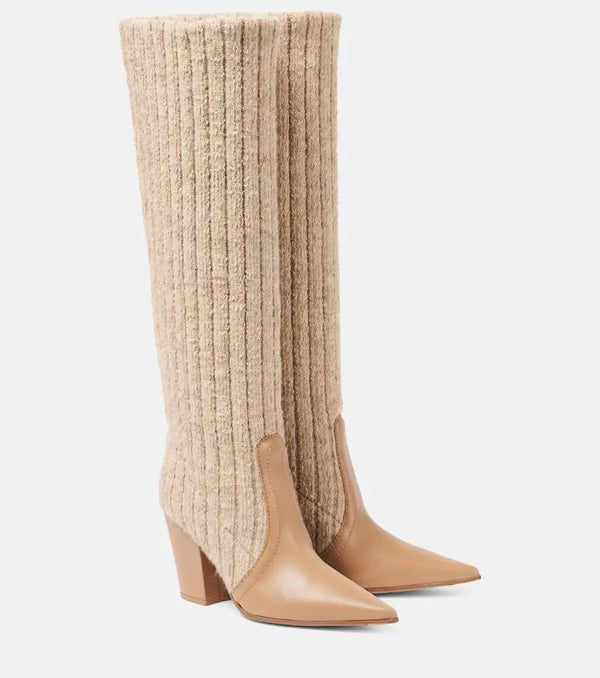 Gianvito Rossi Leather-trimmed knee-high boots