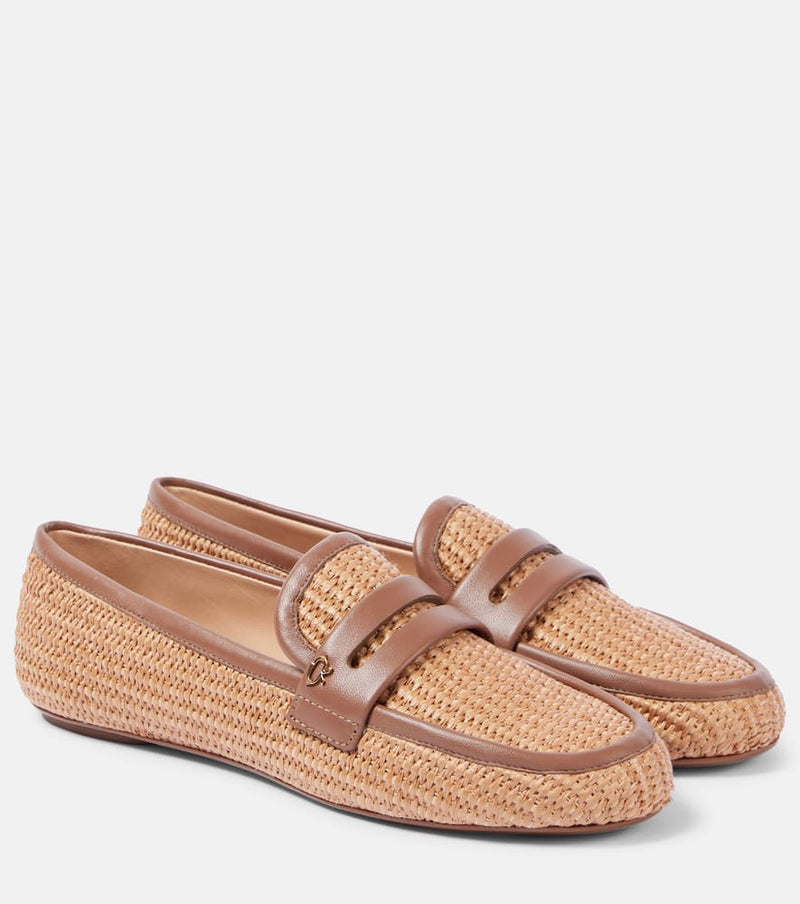 Gianvito Rossi Leather-trimmed raffia loafers