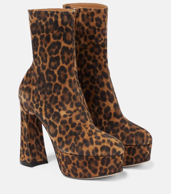 Gianvito Rossi Leopard-print suede platform ankle boots | LYBSTORE