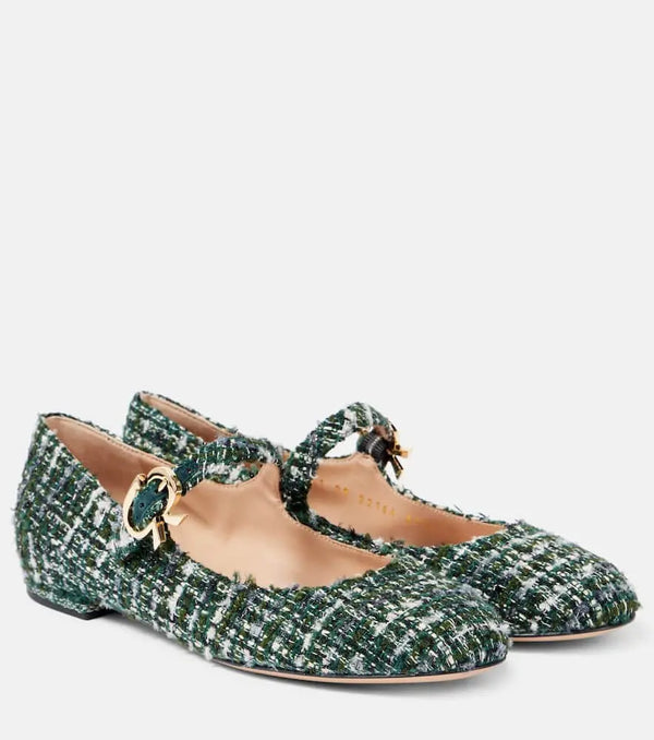 Gianvito Rossi Mary Ribbon bouclé Mary Jane flats | LYBSTORE