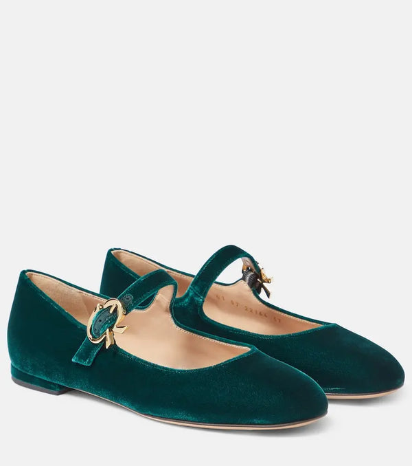 Gianvito Rossi Mary Ribbon velvet ballet flats | LYBSTORE