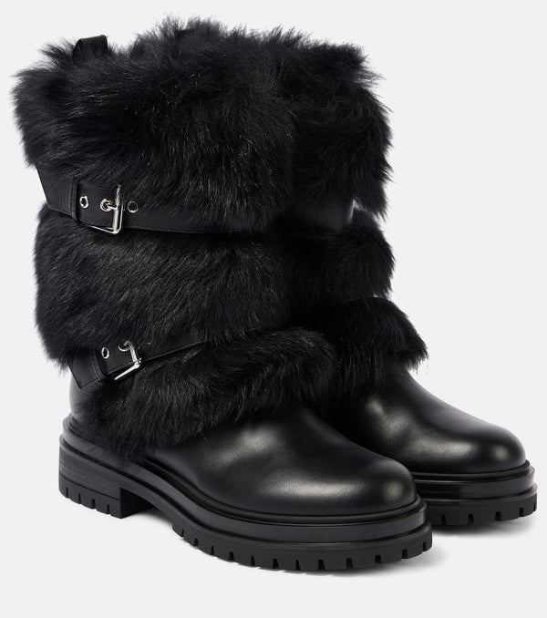 Gianvito Rossi Maverick shearling-trimmed leather biker boots | LYBSTORE