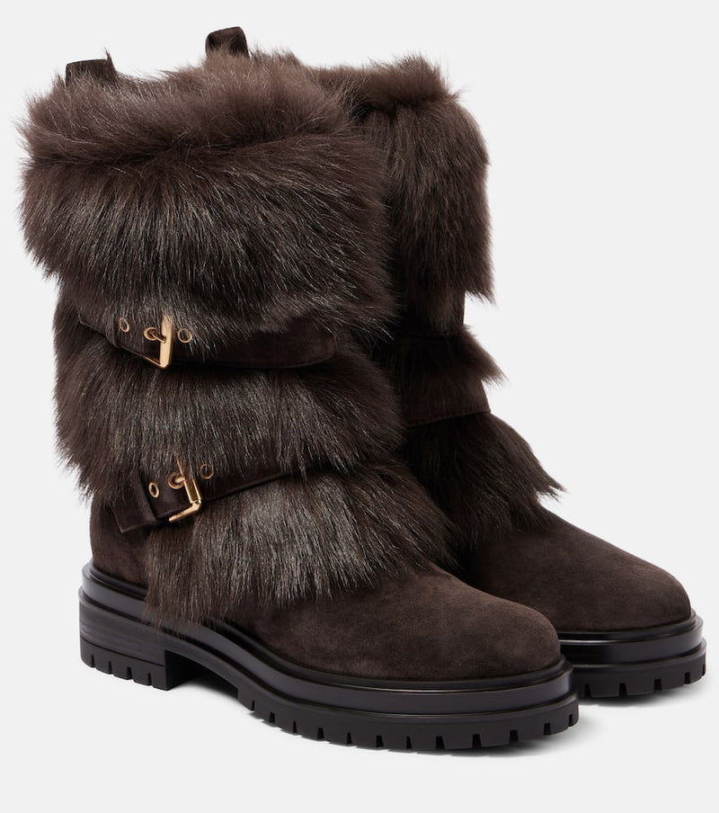 Gianvito Rossi Maverick shearling-trimmed suede biker boots