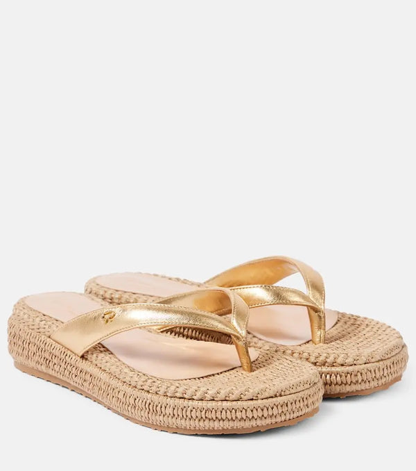 Gianvito Rossi Woven metallic leather thong sandals | LYBSTORE